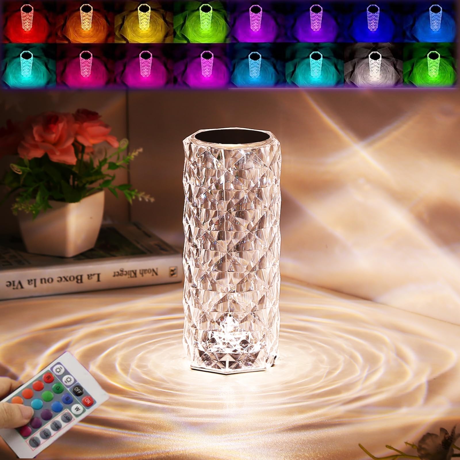 Crystal Rose Diamond Lamp – 16 Colors+Lamp with Remote & USB Charging