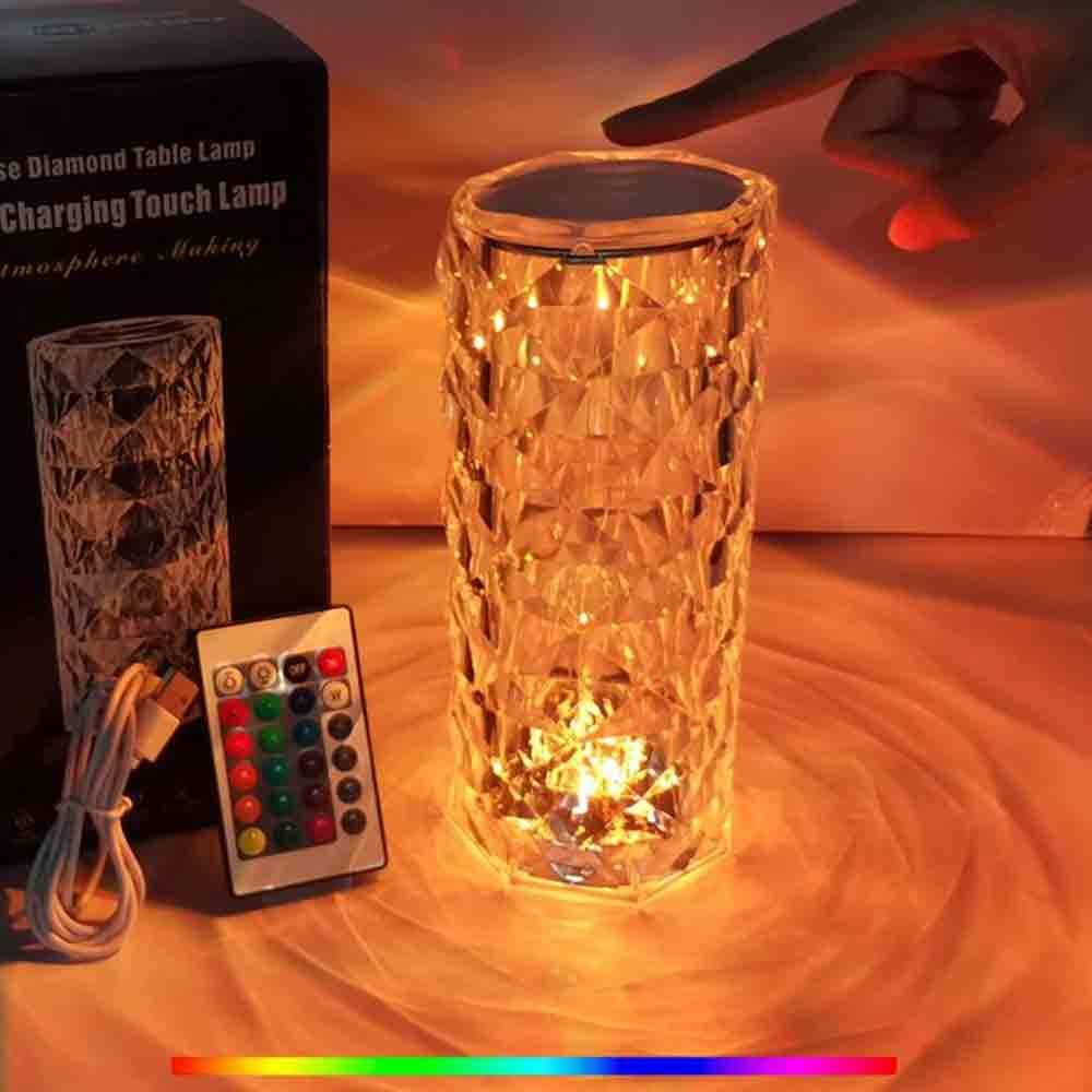 Crystal Rose Diamond Lamp – 16 Colors+Lamp with Remote & USB Charging