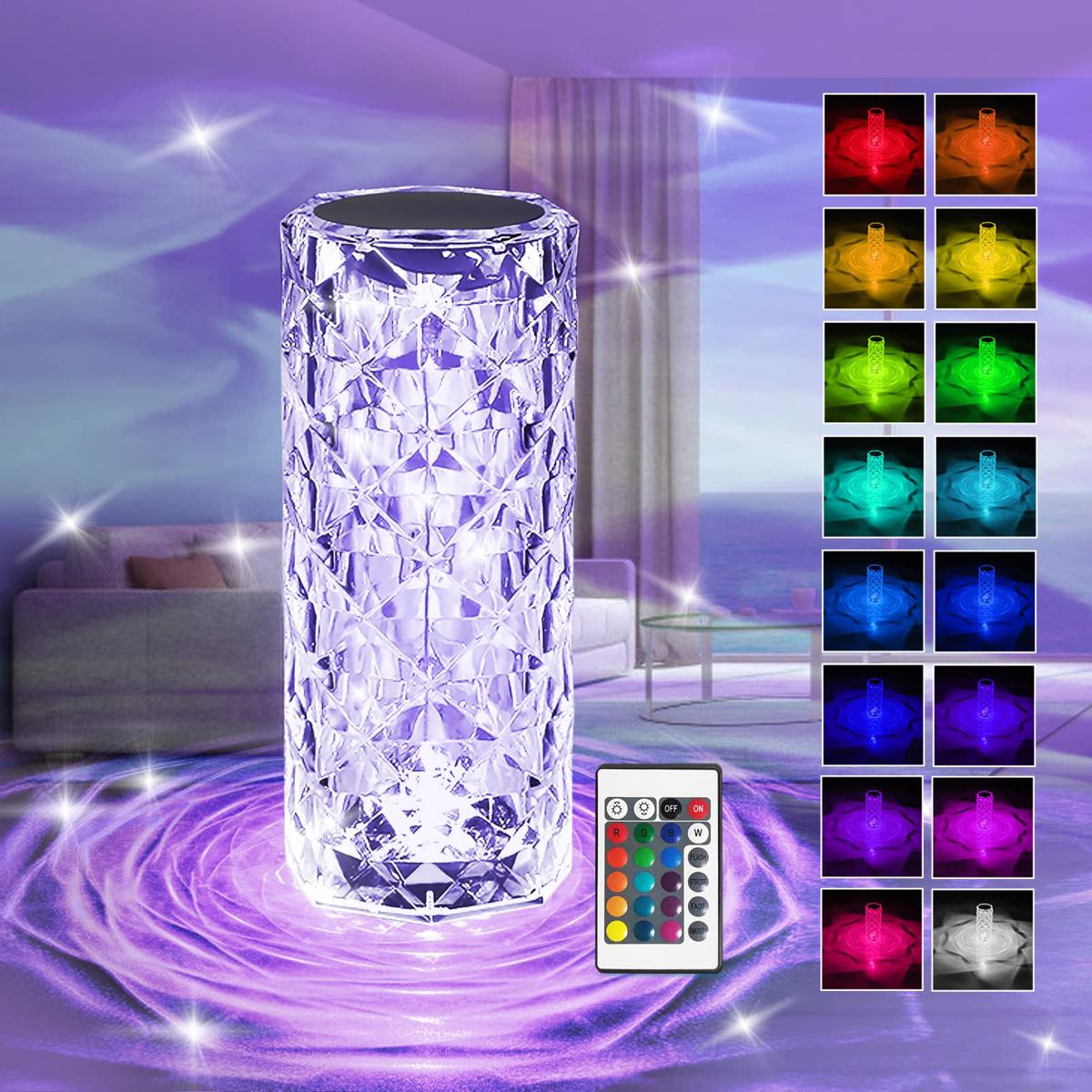 Crystal Rose Diamond Lamp – 16 Colors+Lamp with Remote & USB Charging